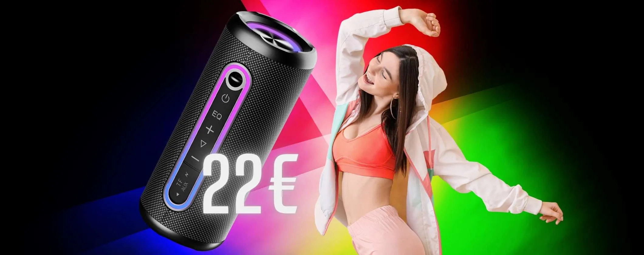 Cassa Bluetooth portatile con luci RGB e impermeabilità a soli 22€