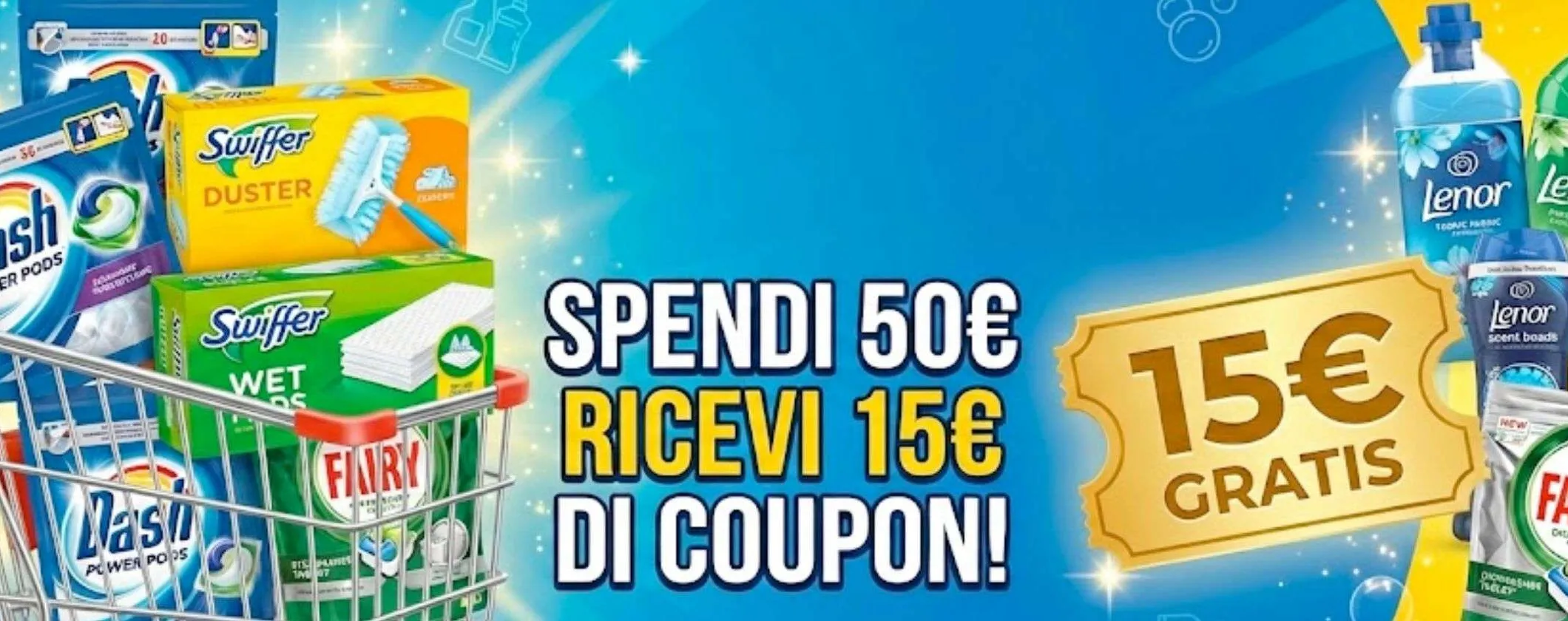 Dash, Swiffer e Lenor promo Amazon SHOCK: spendi 50€ e ricevi 15€ di coupon