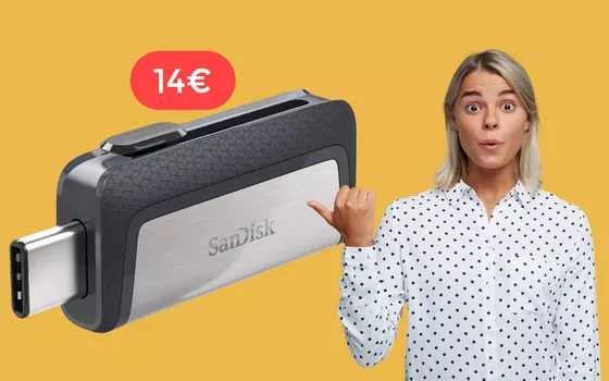 Chiavetta USB SanDisk 64GB a 2 uscite, anche Type C: tua a 14€