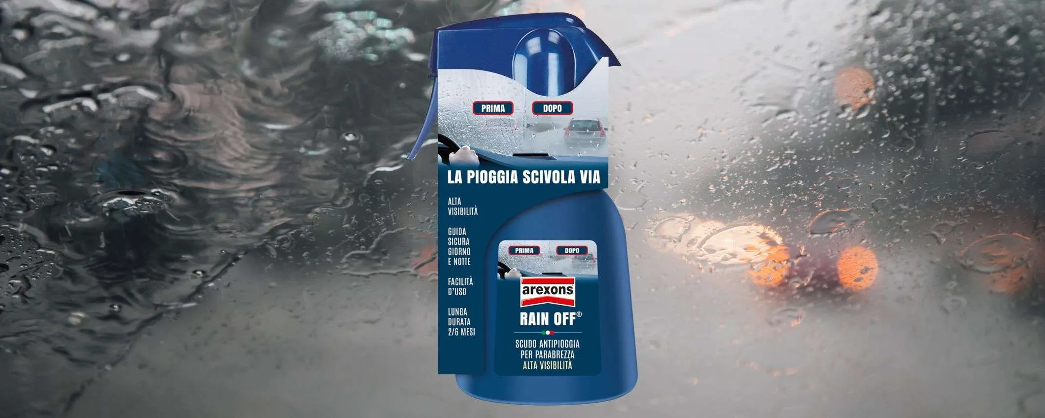 Visibilità perfetta con la pioggia: il repellente per auto Arexons Rain Off è una GENIALATA