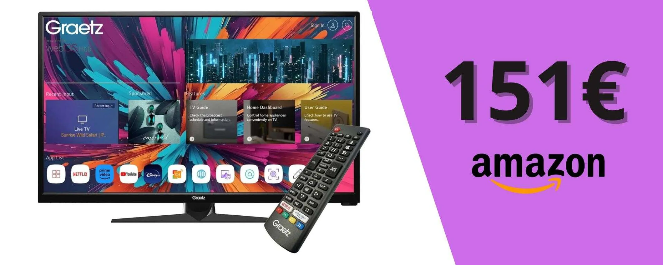 Smart TV, tua a soli 151,99€: televisore HD con WebOS 2.0 da prendere al volo