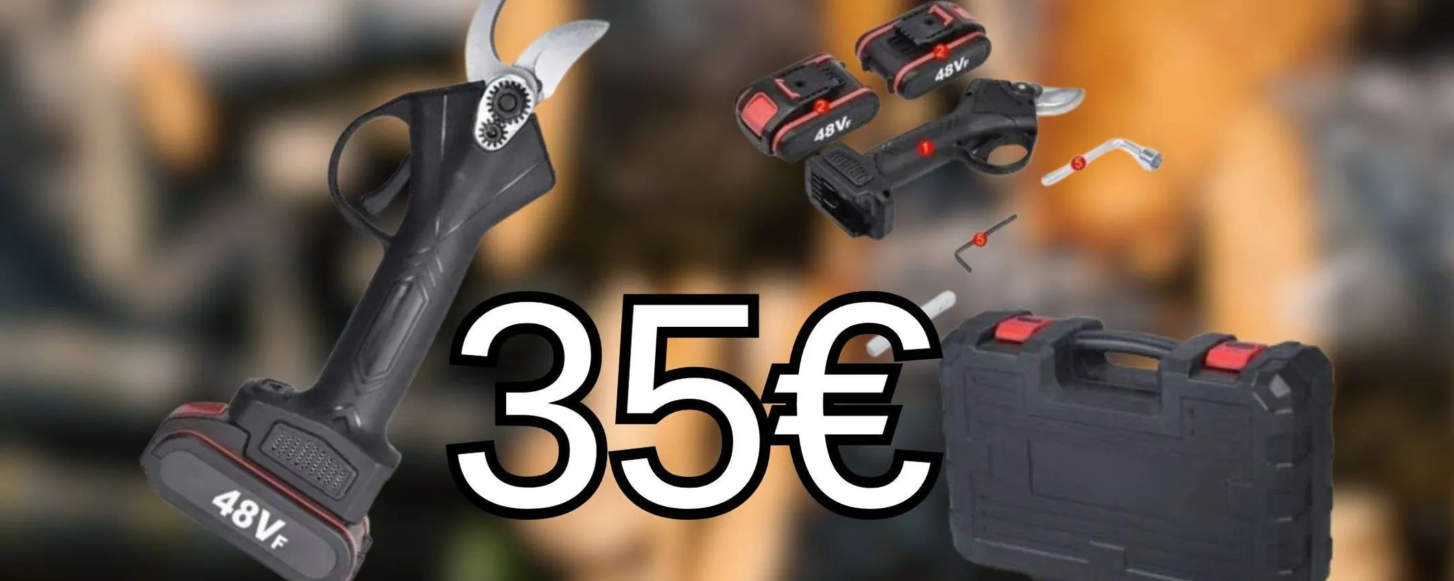 Solo 35€ per queste forbici da potatura con 2 batterie e custodia (Amazon)