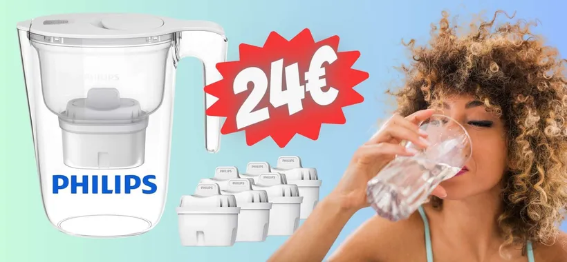 Caraffa filtrante Philips con 6 cartucce per bere l'acqua pulita (24€)