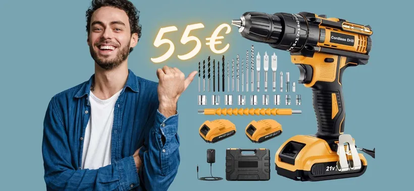 Trapano avvitatore con 2 batterie e valigetta con accessori tuo a 55€