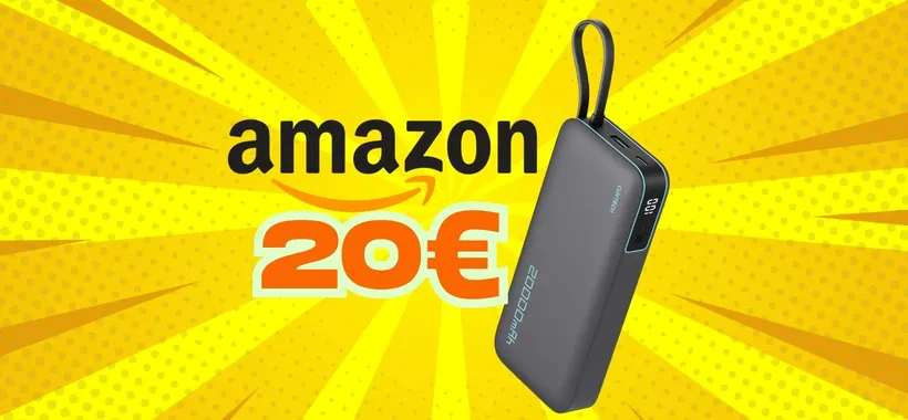 Power Bank da 45W e 20000mAh, 2 porte e cavo integrato: ricarica super a 20€