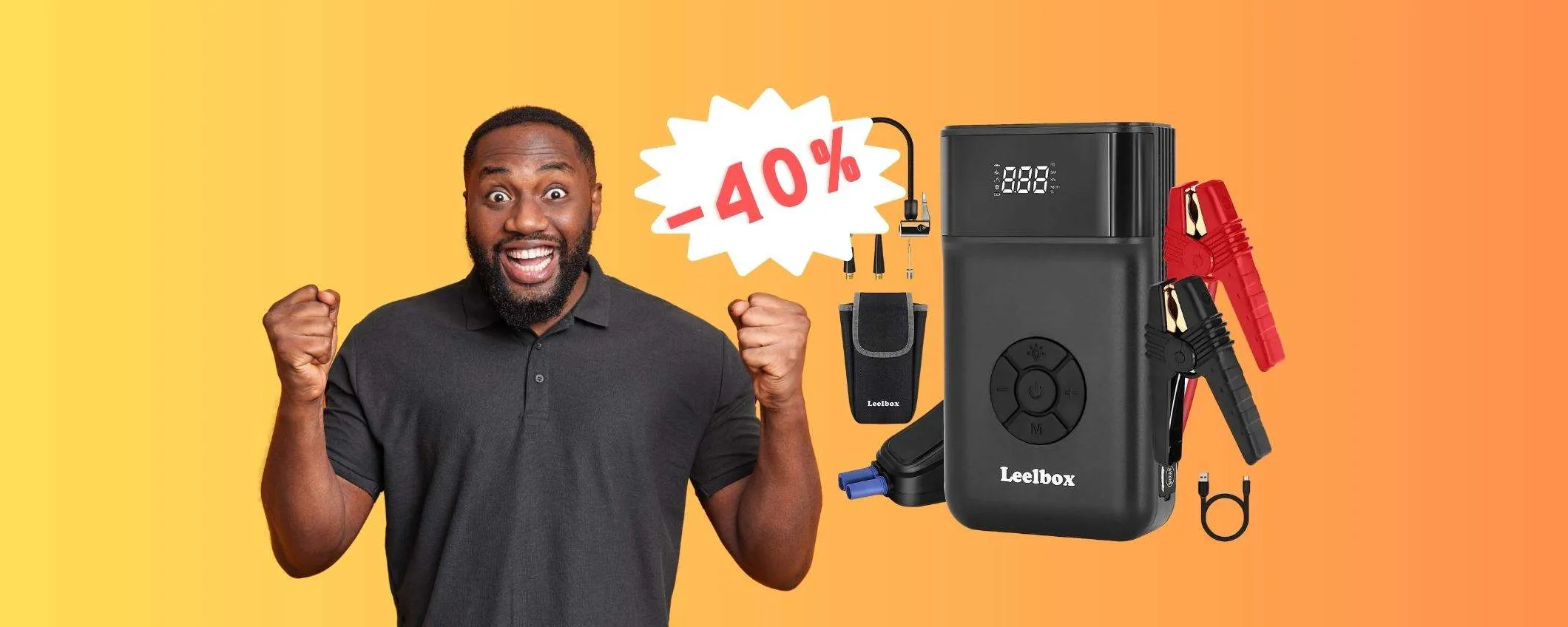 Avviatore d'emergenza, compressore, torcia e power bank: 4 in 1 al 40%