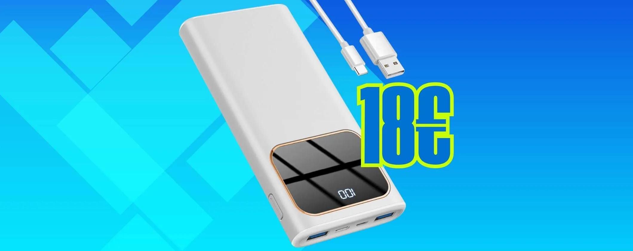 Power Bank potente con tripla ricarica rapida e display tuo a soli 18€