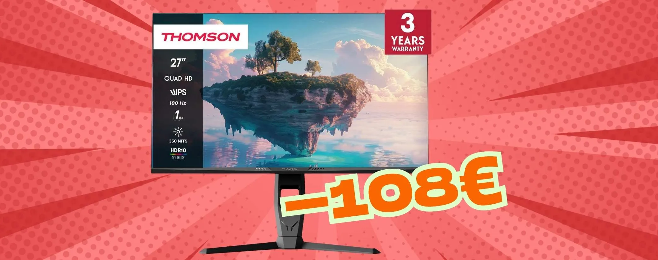 Monitor Thomson QHD da 27 pollici con pannello IPS a 180Hz (-108€)