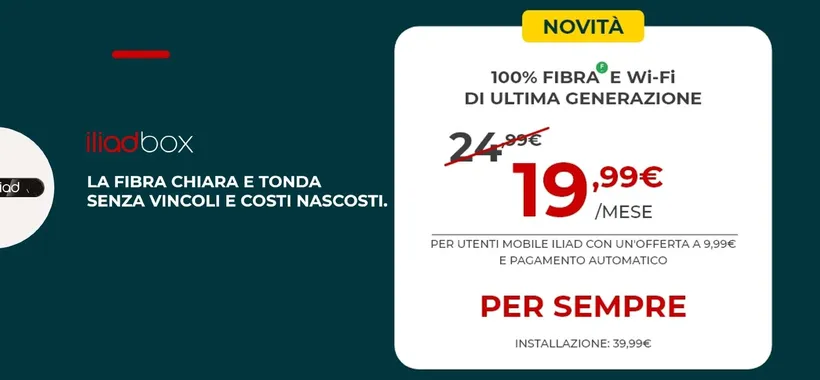 Iliad Fibra a partire da 19,99€, ecco come averla in SCONTO
