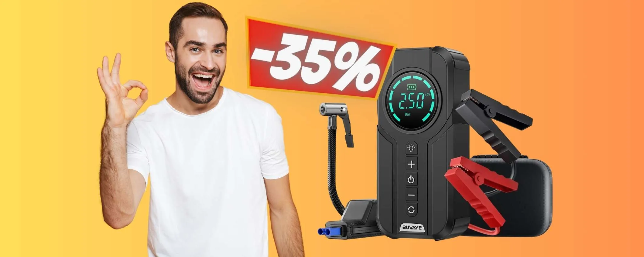 Avviatore di emergenza, powerbank, compressore e torcia: 4 in 1 SHOCK