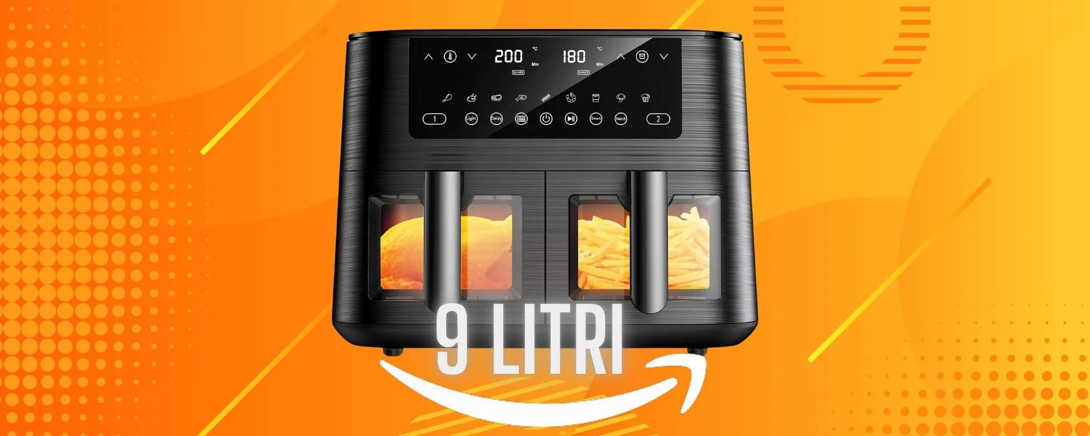 Friggitrice ad aria con doppio cestello da 9L e 9 programmi a meno di 100€