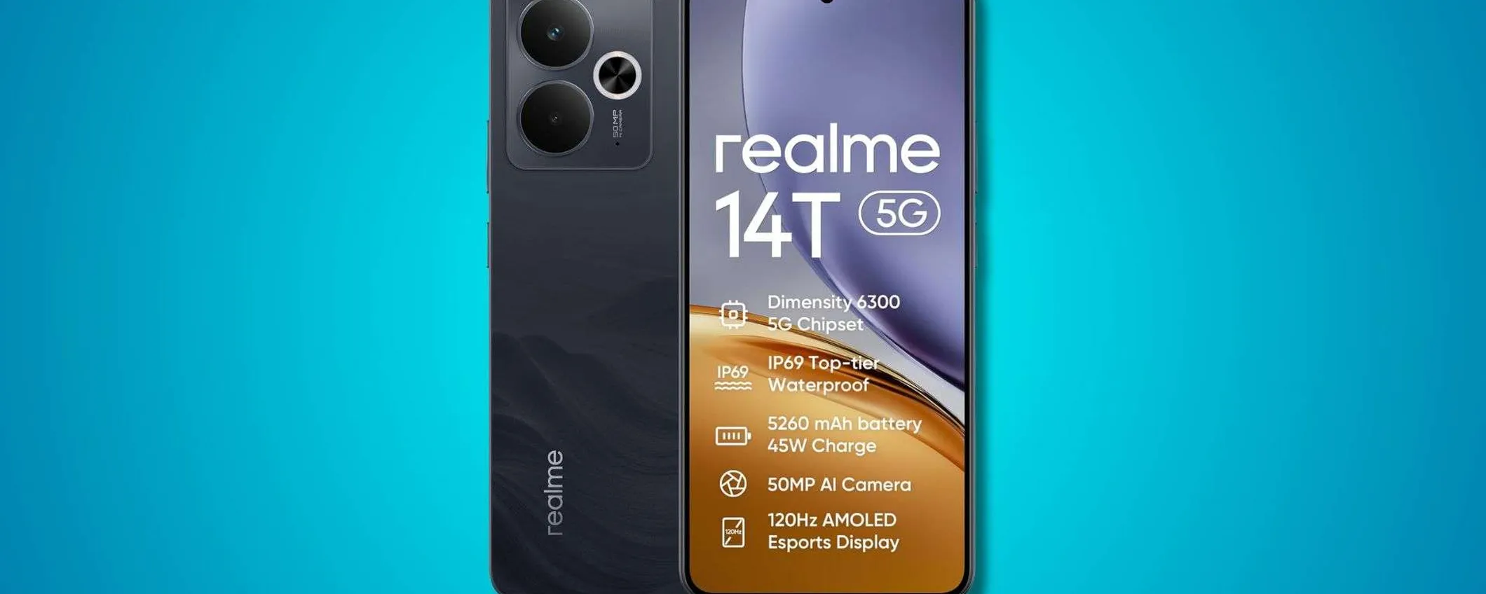 realme 14T 5G a 199,99€ con doppio sconto: display 120Hz, fotocamera AI da 50MP e protezione IP69