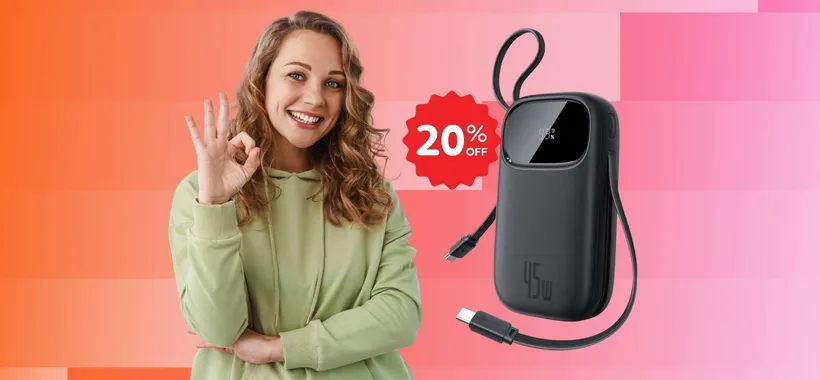 Ricarica veloce ovunque con questo Power Bank da 45W e 2 cavi integrati (-20%)