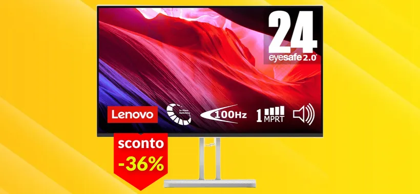Monitor Lenovo FullHD da 24 pollici: il prezzo crolla del 36% a soli 89€