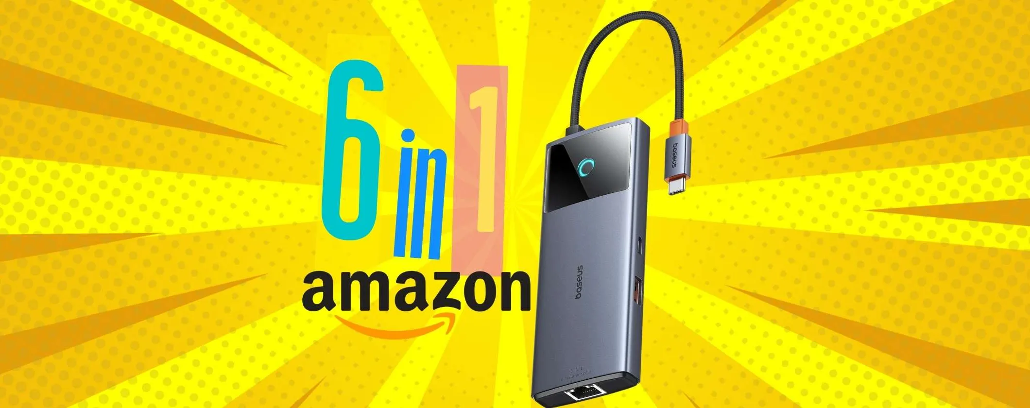 Hub USB Baseus (HDMI, 2 USB-A, USB-C, PD 100W, Ethernet) a pochissimo