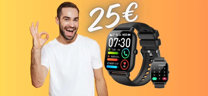 Smartwatch con 112 profili sport e microfono per chiamate a 25€
