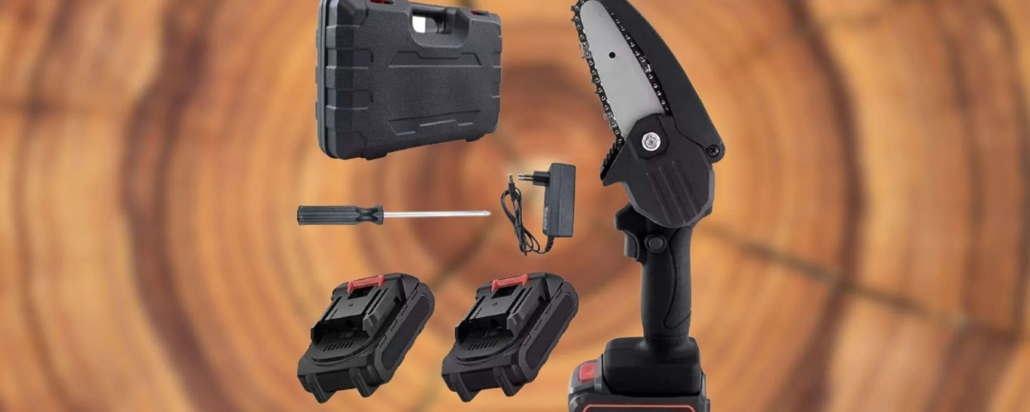 Motosega a 22€, l'offerta è STREPITOSA: 2 batterie e custodia incluse