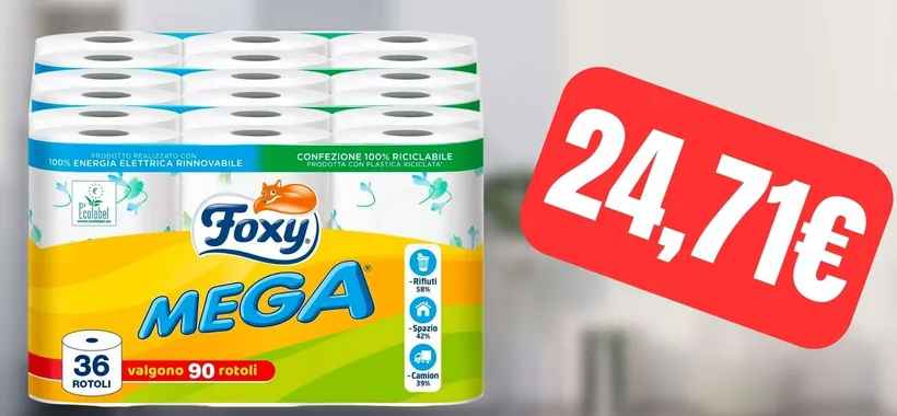 Foxy Mega: 36 rotoli di carta igienica in SUPER OFFERTA