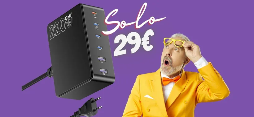 SCONTO dell'84% per questo caricatore USB da 220W e 6 uscite (Amazon)