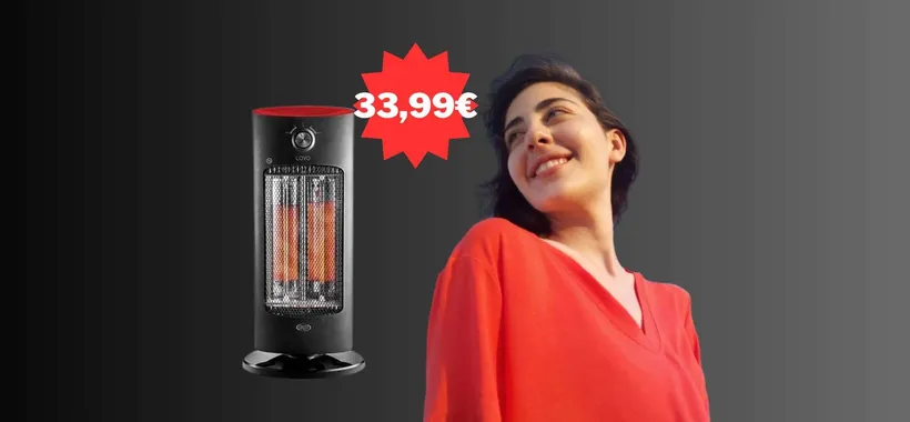 Questa stufa in fibra di carbonio è in offerta a 33,99 euro da MediaWorld
