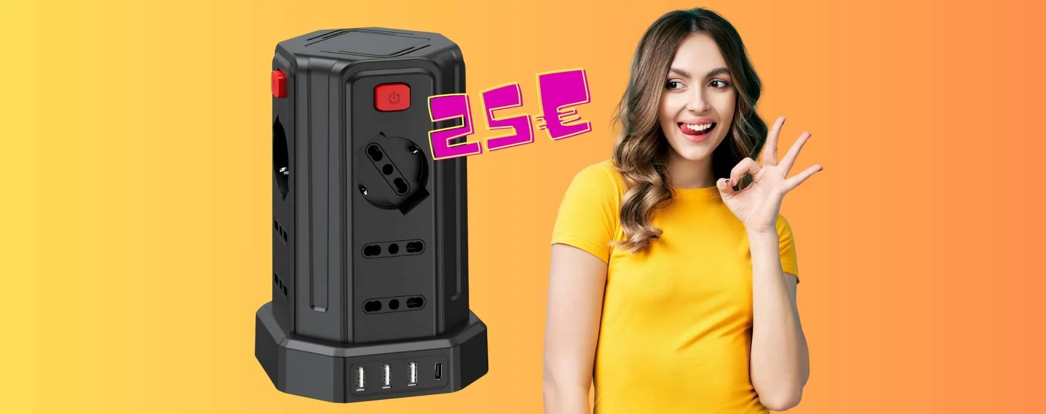 Geniale multipresa a torretta con 12 prese e 4 USB per tenere tutto in ordine (25€)