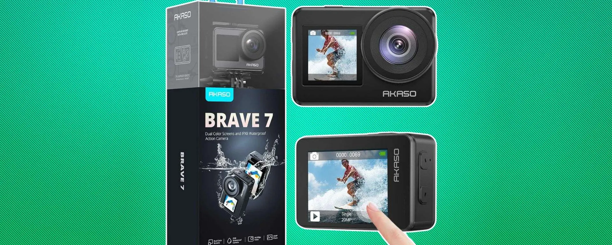 Action Cam Akaso Brave 7 in super offerta: 4K, doppio display e IPX8 a soli 142€