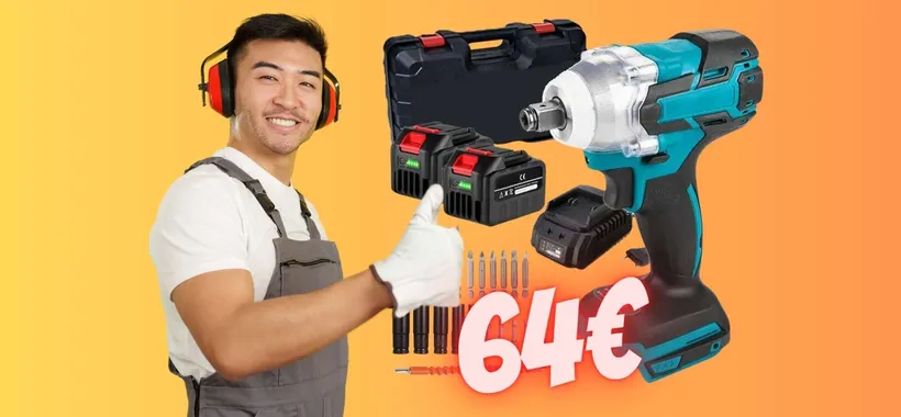 Avvitatore a impulsi con doppia batteria e accessori a soli 64€ su eBay