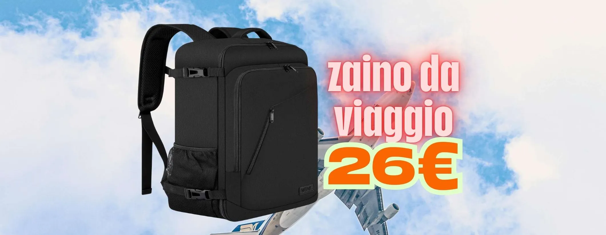 Zaino da viaggio capiente e compatto per volare ovunque senza rinunce (26€)