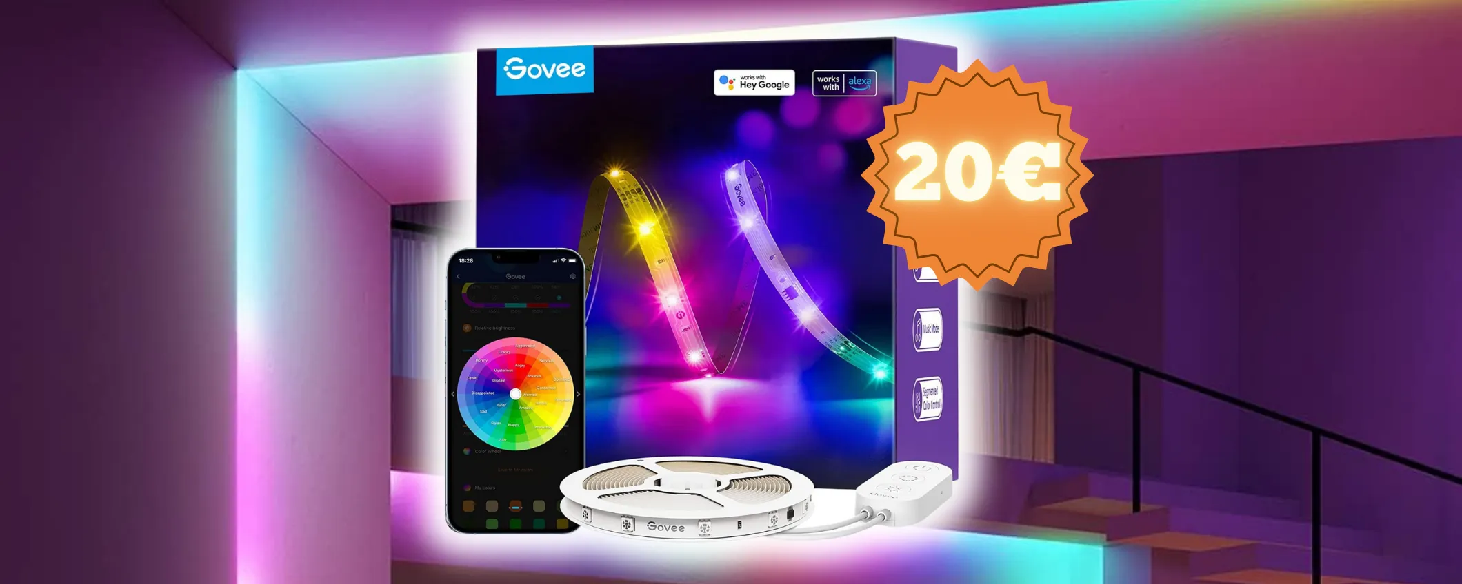 Striscia Govee 5m, colori Infiniti + Alexa: illuminazione smart a prezzo WOW