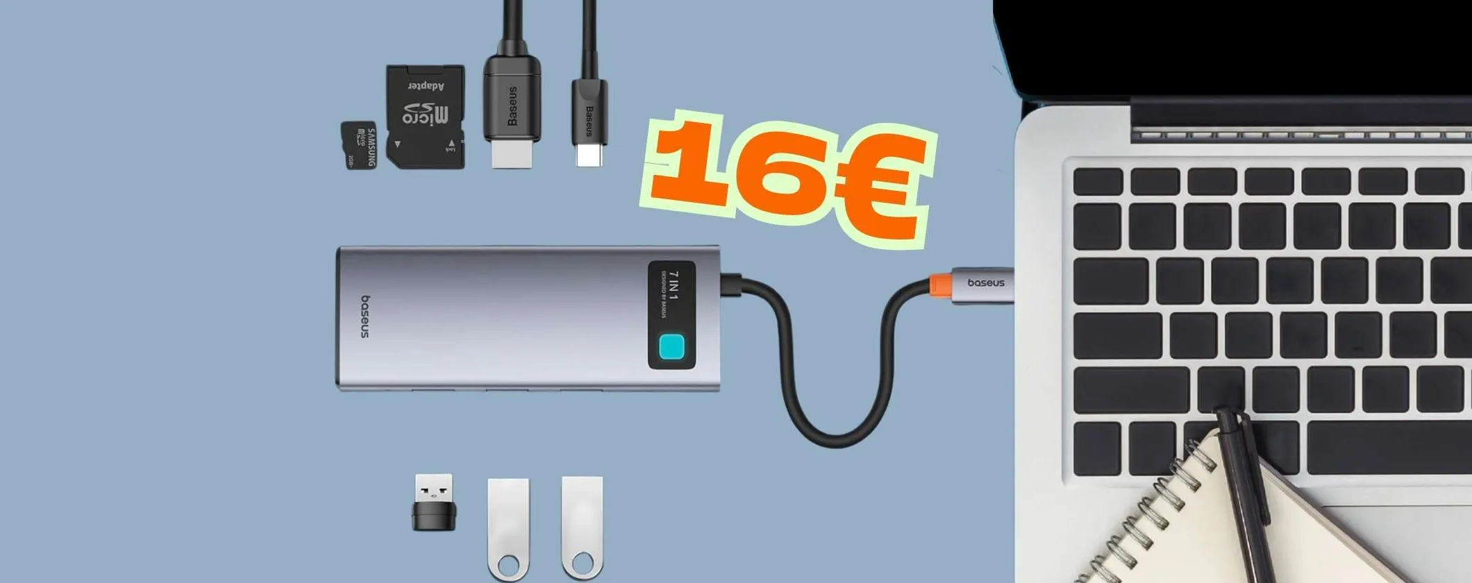 Hub USB-C 7 in 1 Baseus: tutto quello che ti serve in un solo device (16€)