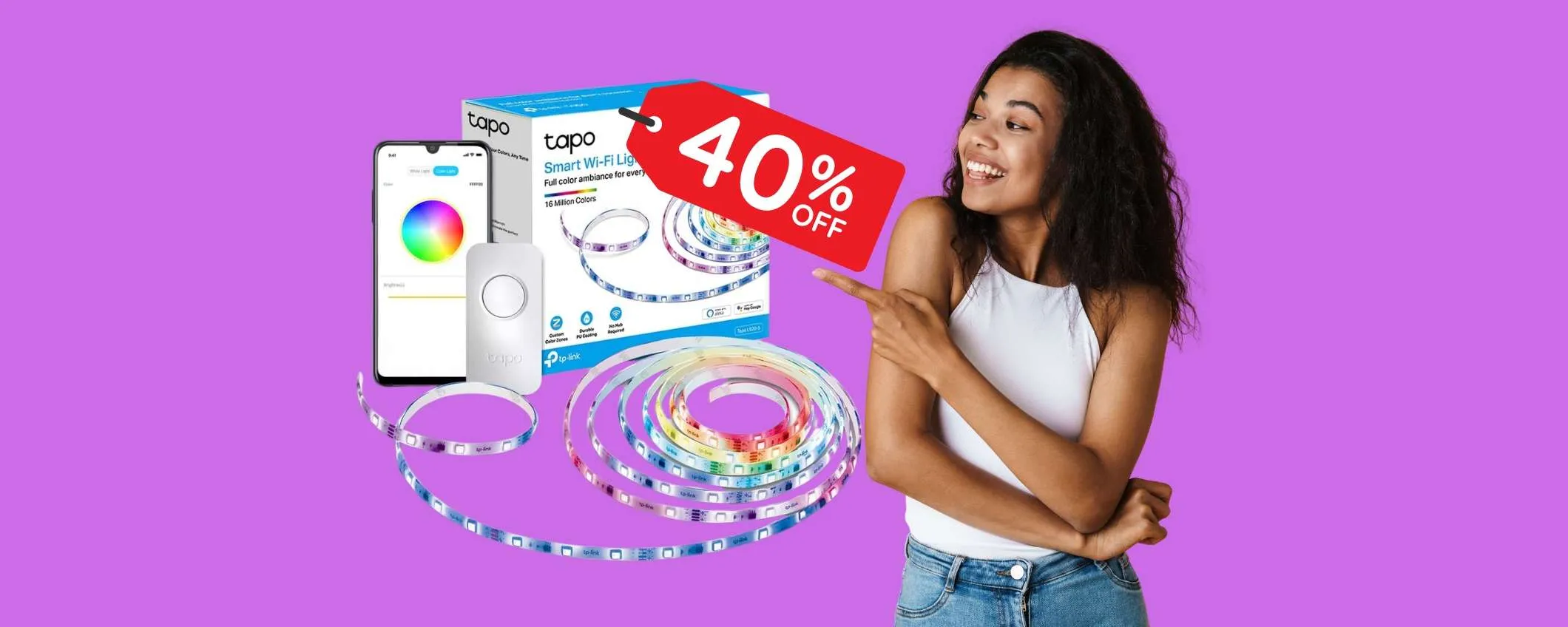 TP-Link Tapo: striscia LED smart impermeabile e multicolore al 40%