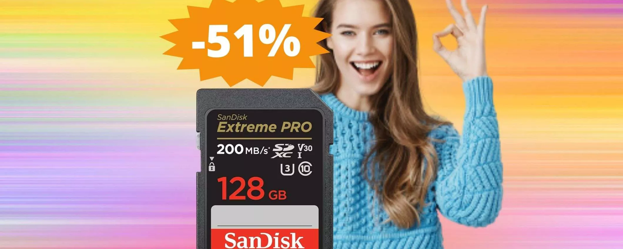 Scheda SD SanDisk 128 GB Extreme PRO: sconto ASSURDO del 51%