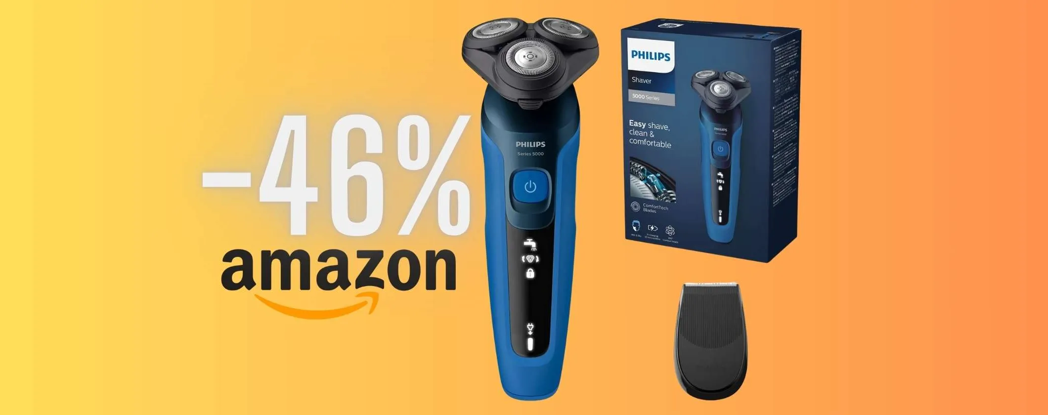 Rasatura perfetta con il rasoio elettrico Philips Serie 5000 in sconto al 46%