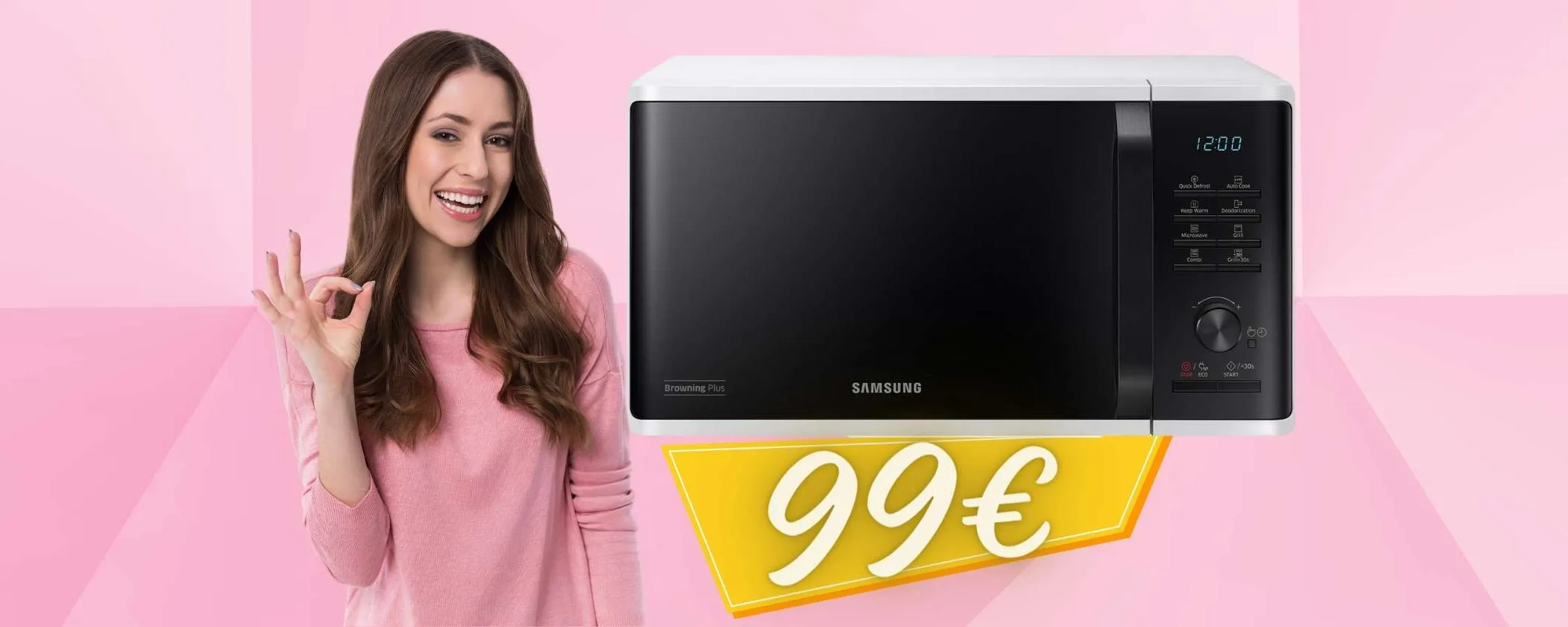 Forno a microonde Samsung da 1100 W e 23L a SOLI 99€, WOW