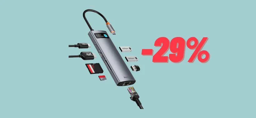 Sconti Amazon: Baseus Hub USB C 8 in 1 al -29%