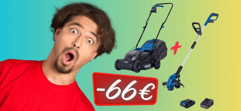 Tagliaerba + decespugliatore elettrico con 2 batterie in SCONTO di 66€