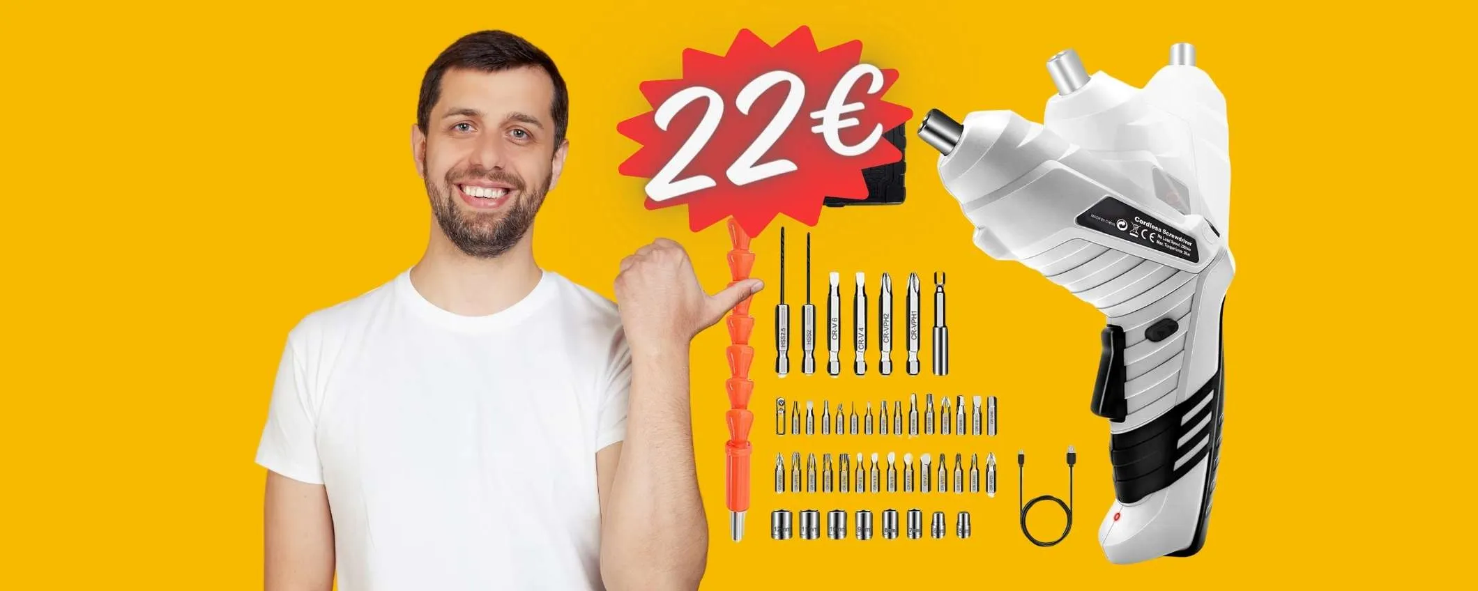 Avvitatore elettrico ricaricabile con tanti ACCESSORI a SOLI 22€ (Amazon)