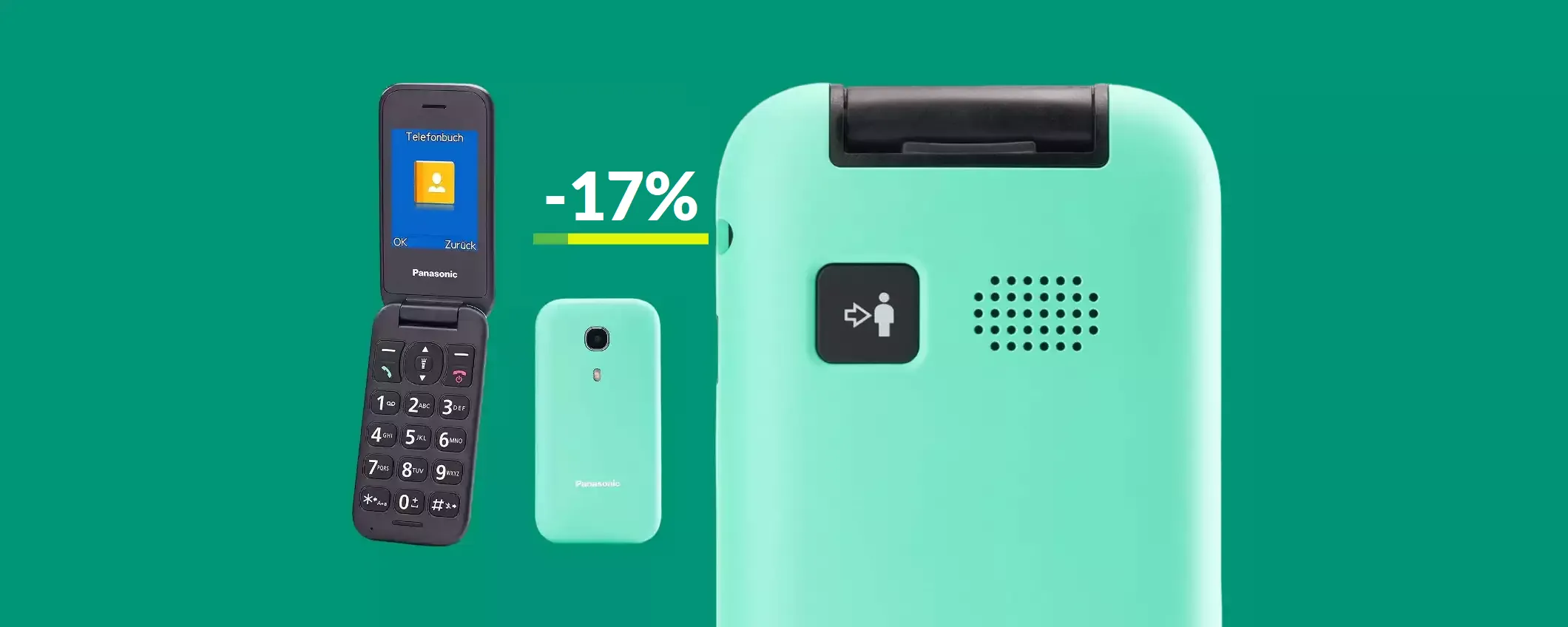 Cellulare Panasonic con tasto EMERGENZA: dura una vita (49€)