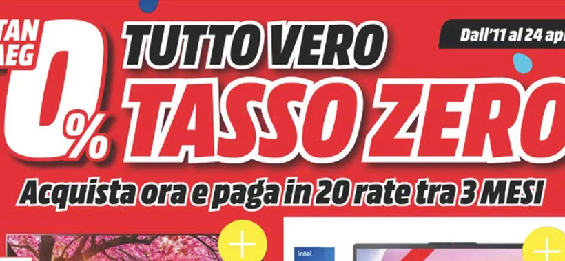 Volantino MediaWorld, non crederai ai tuoi occhi: torna il TASSO ZERO