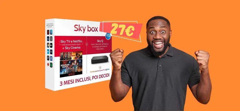 Sky box con decoder Sky Q e 3 mesi di Sky TV, Netflix e cinema a 27€