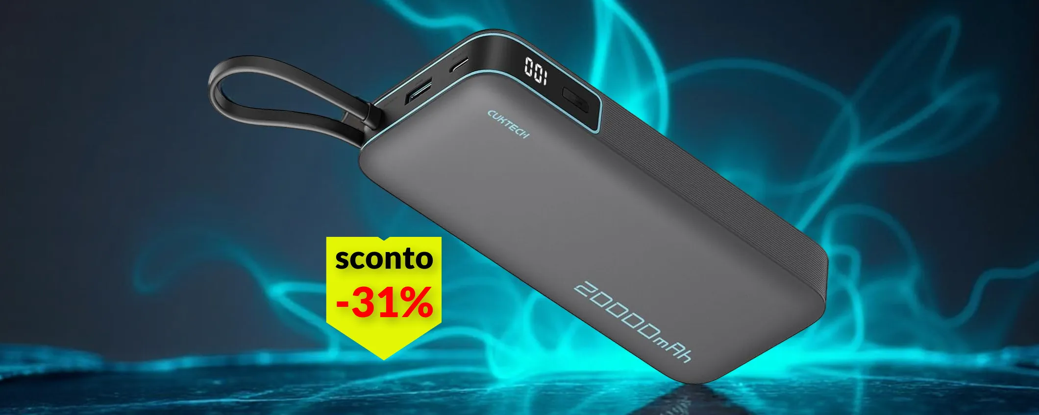 Powerbank 20.000mAh per ricaricare smartphone e PC: 25€ in offerta lampo