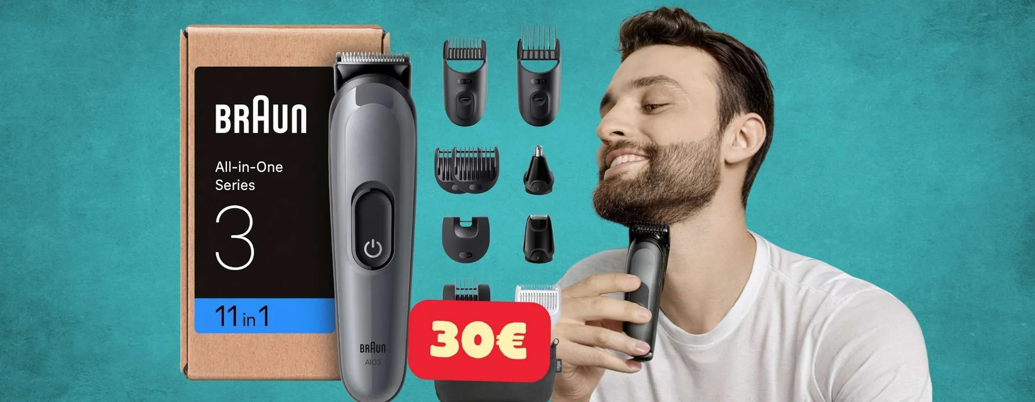 Braun All-In-One Series 3: radi, regoli e rifinisci barba e capelli (solo 30€)