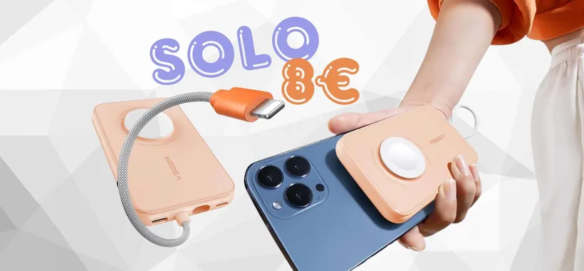 Power Bank con 3 uscite, cavo integrato e compatibile per AppleWatch a 8€