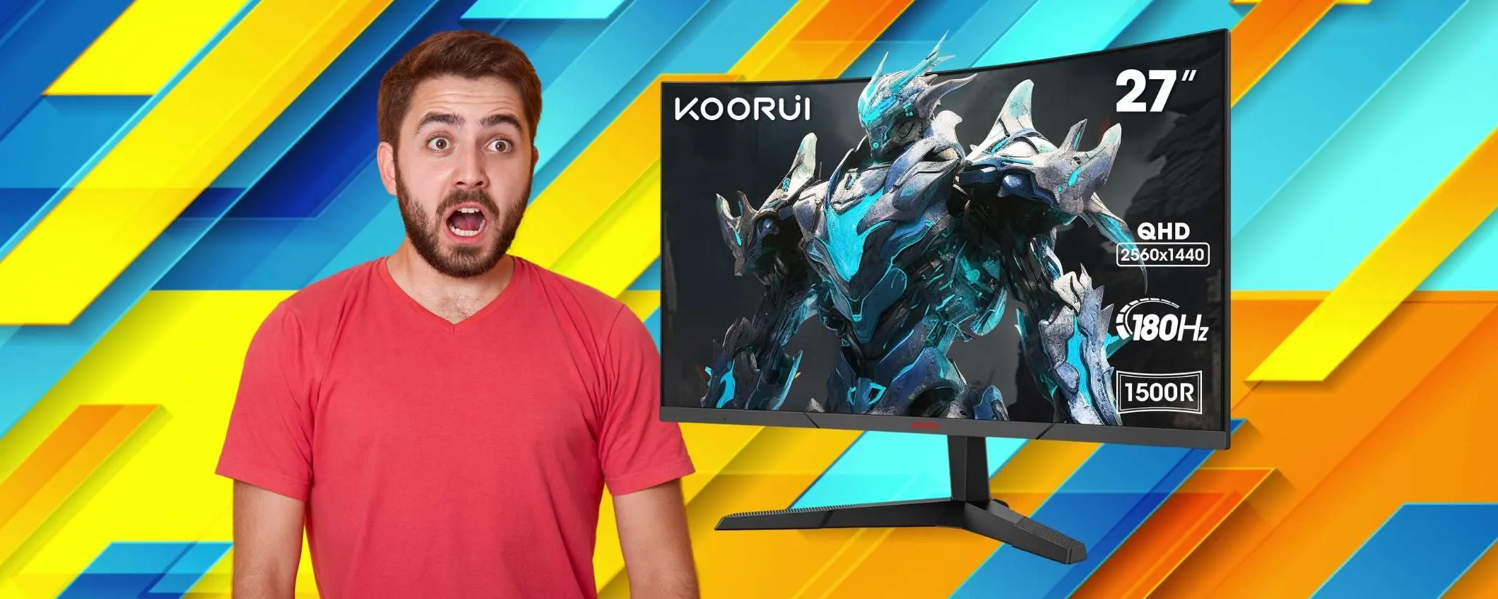 Monitor curvo da Gaming KOORUI: 27 pollici QHD da 180Hz e 1ms