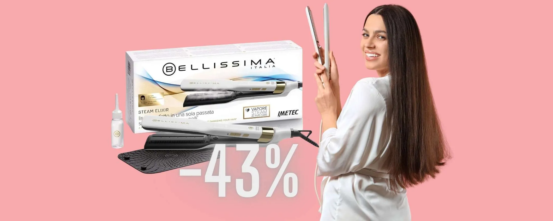 Bellissima Imetec: piastra a vapore professionale capelli lisci o mossi (-43%)