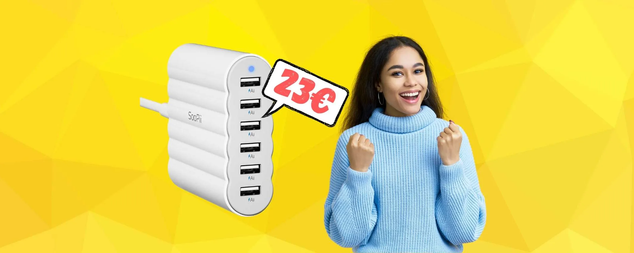 Caricatore USB SPETTACOLARE: 60W di potenza e 6 ingressi (23€)
