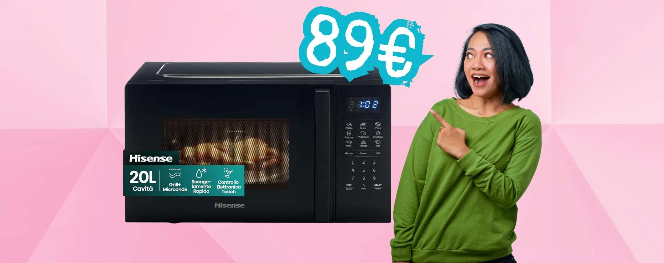 Forno microonde Hisense da 20L, 700W, comandi touch e display LED (89€)