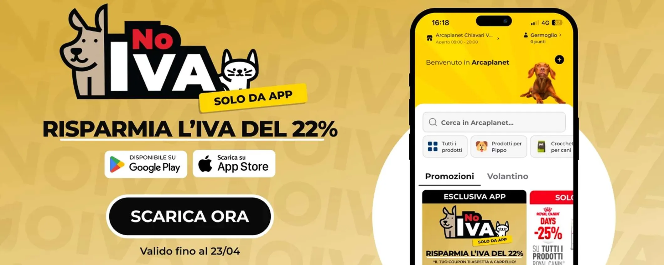 Da Arcaplanet torna il NO IVA: sconti a tempo limitato sui prodotti per animali
