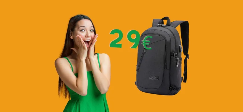 Zaino per portatile da 15,6" con caricatore USB e tante tasche a 29€