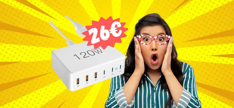 Caricatore USB-C da 120W GaN con 6 uscite a SOLI 26€